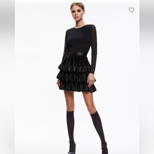 Alice + Olivia Silk Blend Black Ruffled Skirt With Lace Detail